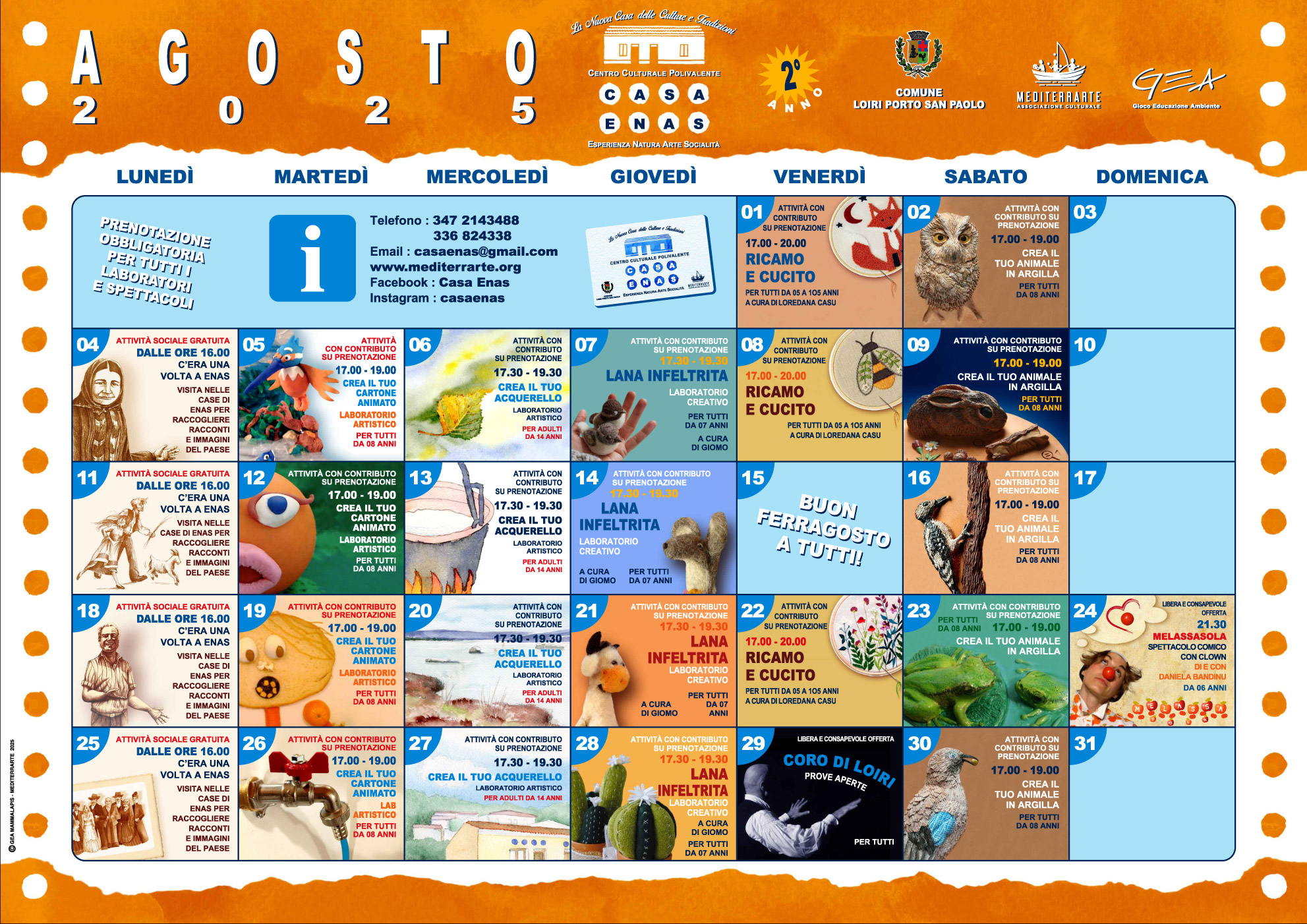 Calendario Casa Enas Agosto 2025 Calendario Casa Enas Agosto 2025