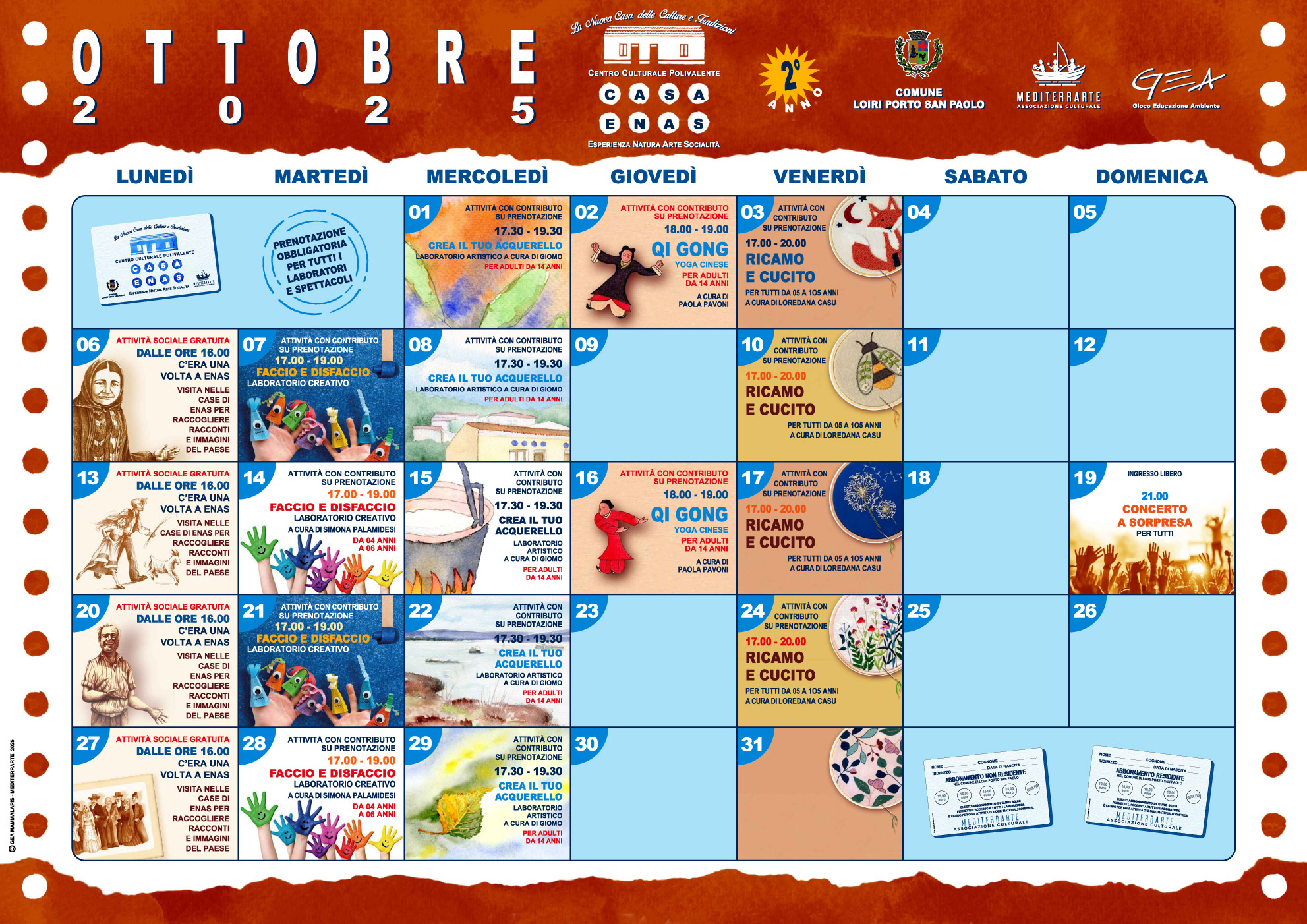 Calendario Casa Enas Ottobre 2025