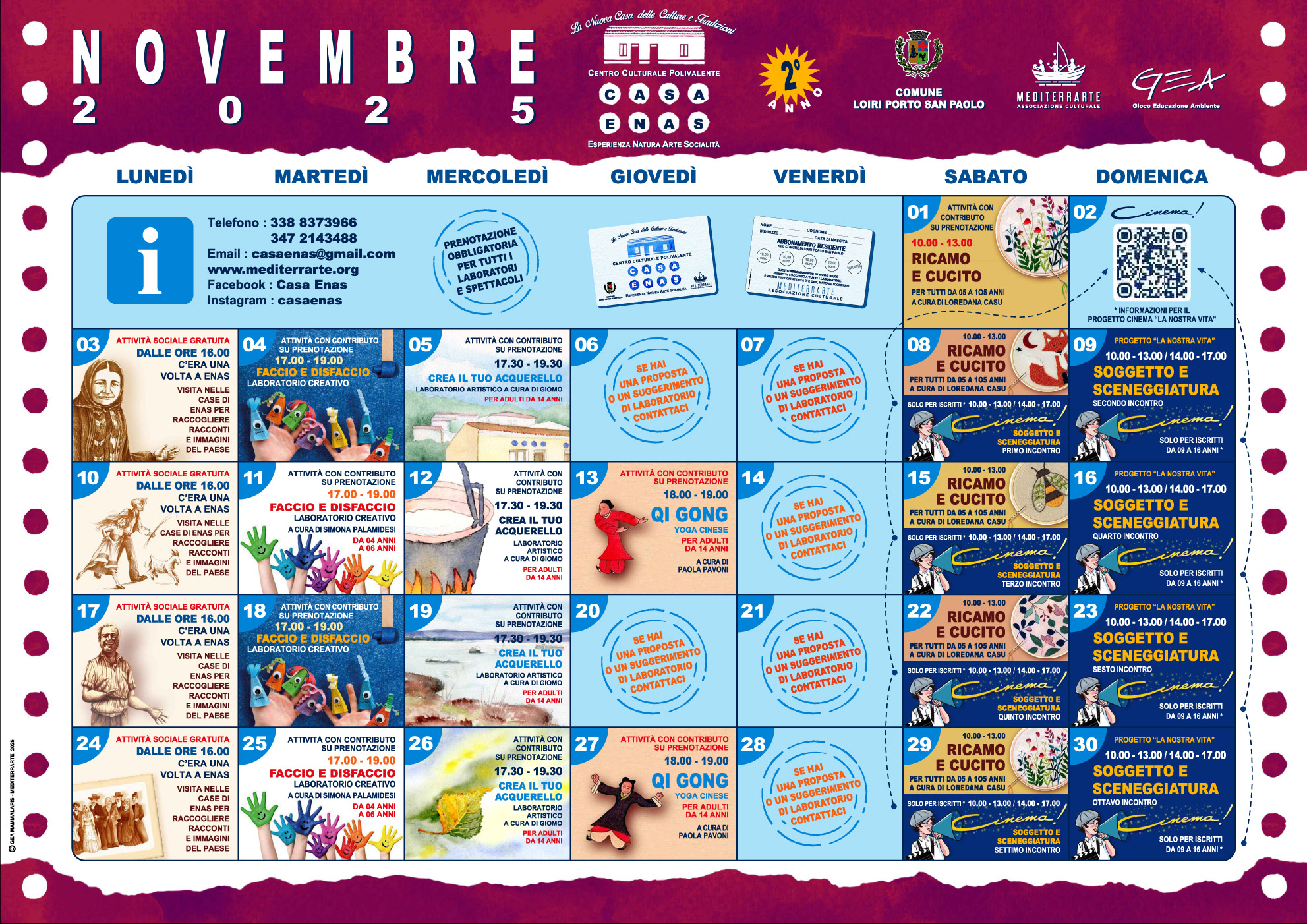 Calendario Casa Enas Novembre 2025