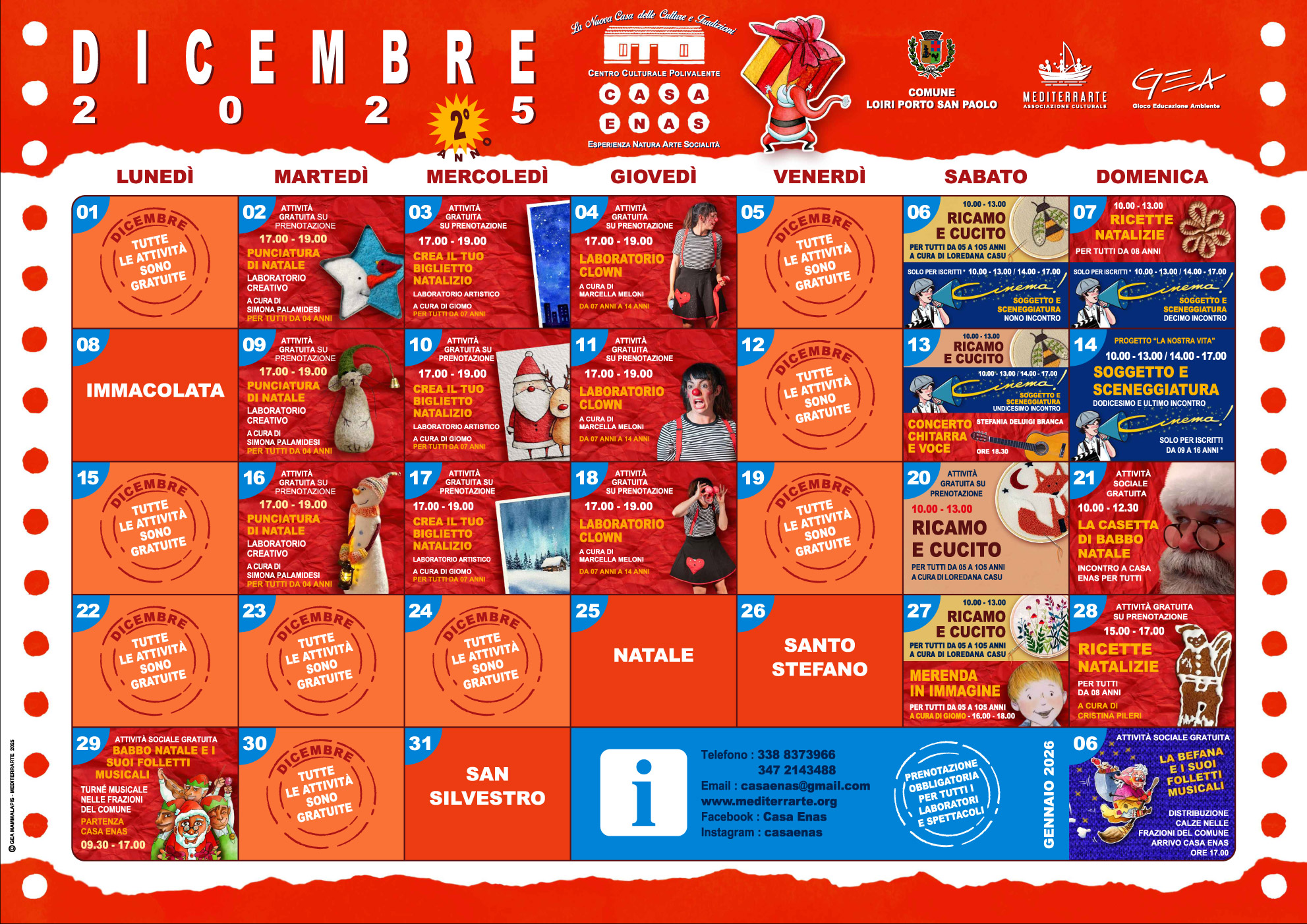 Calendario Casa Enas Dicembre 2025