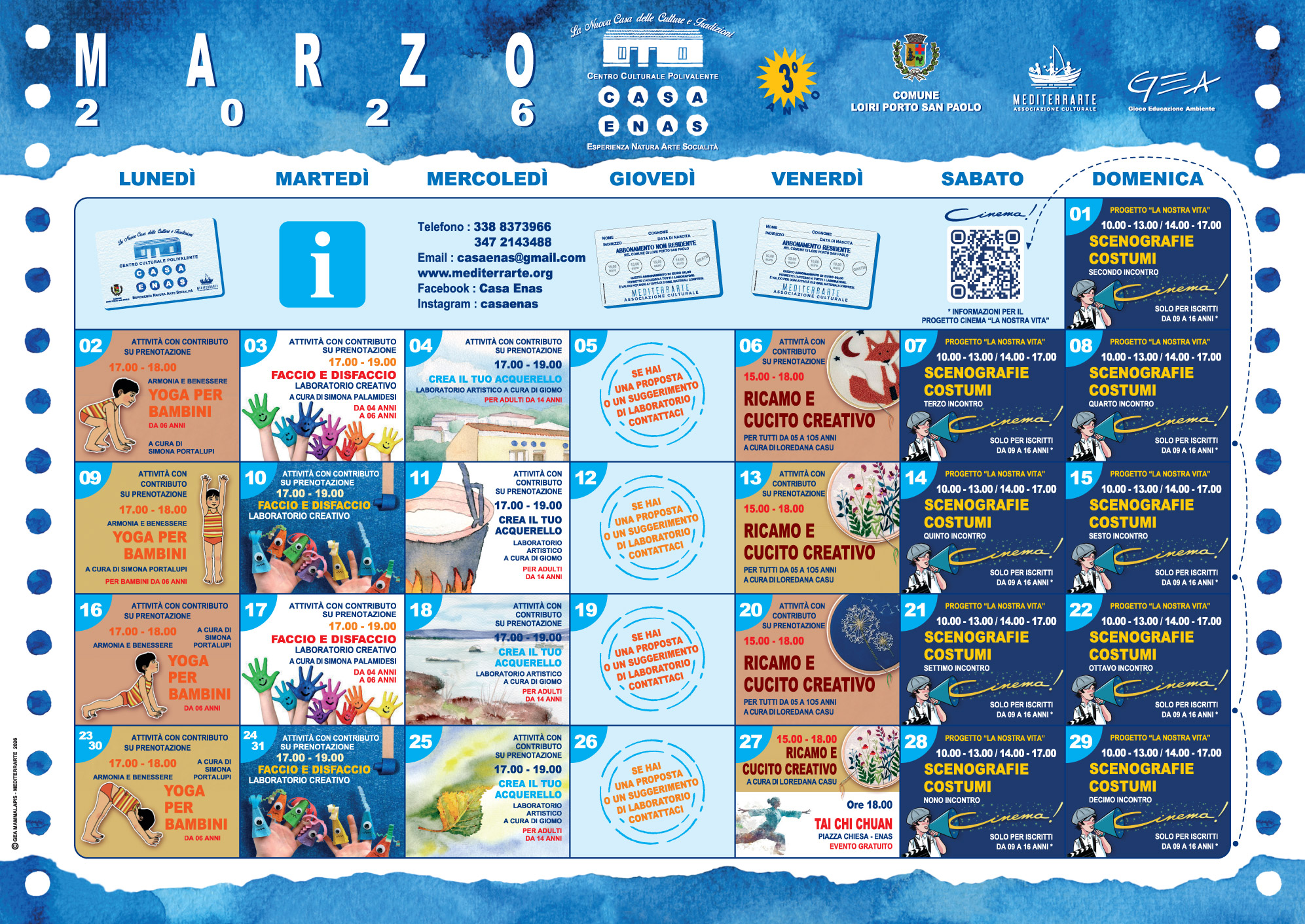 Calendario Casa Enas Marzo 2026