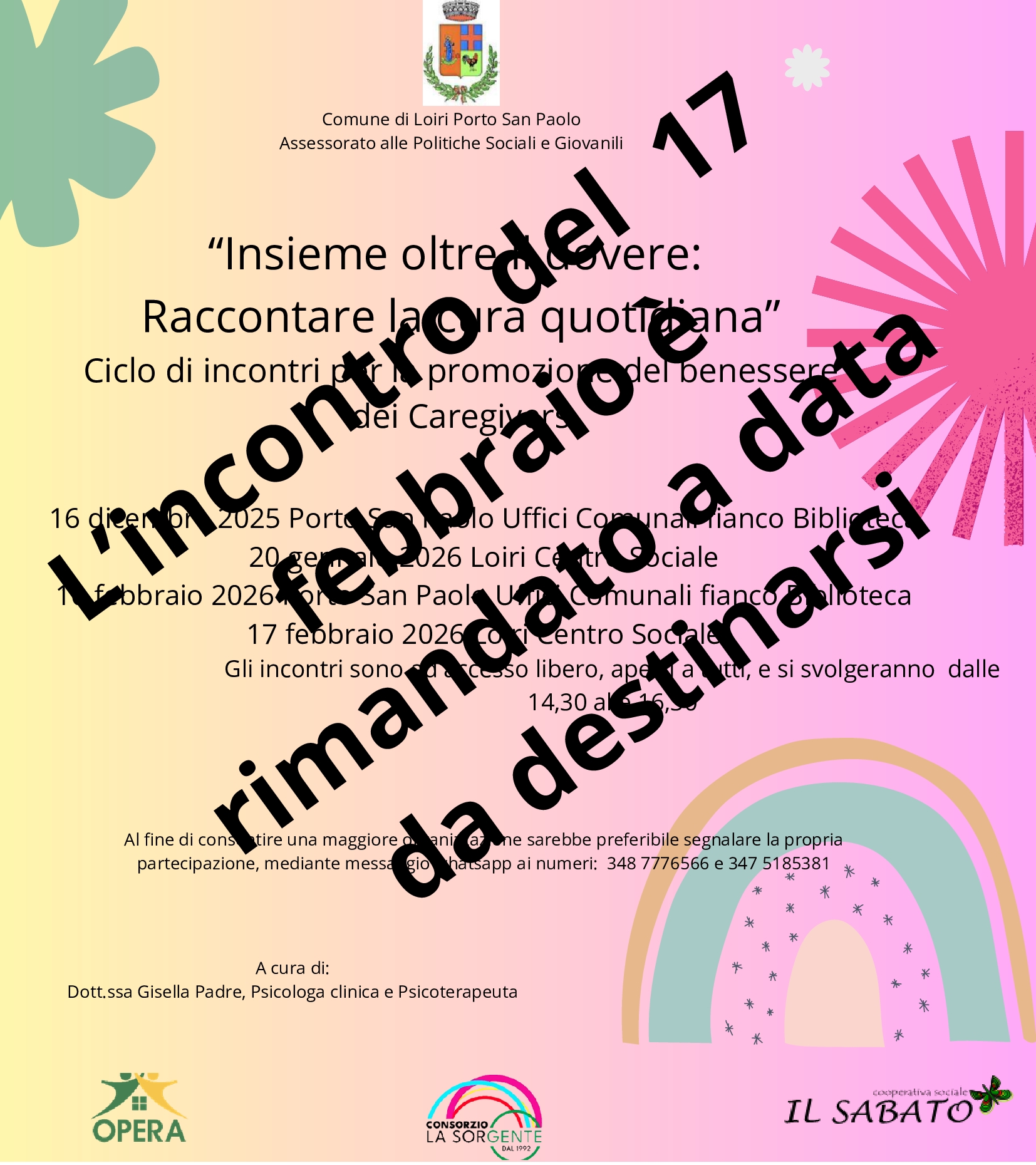 Locandina Loiri caregivers 17 febbraio rimandato