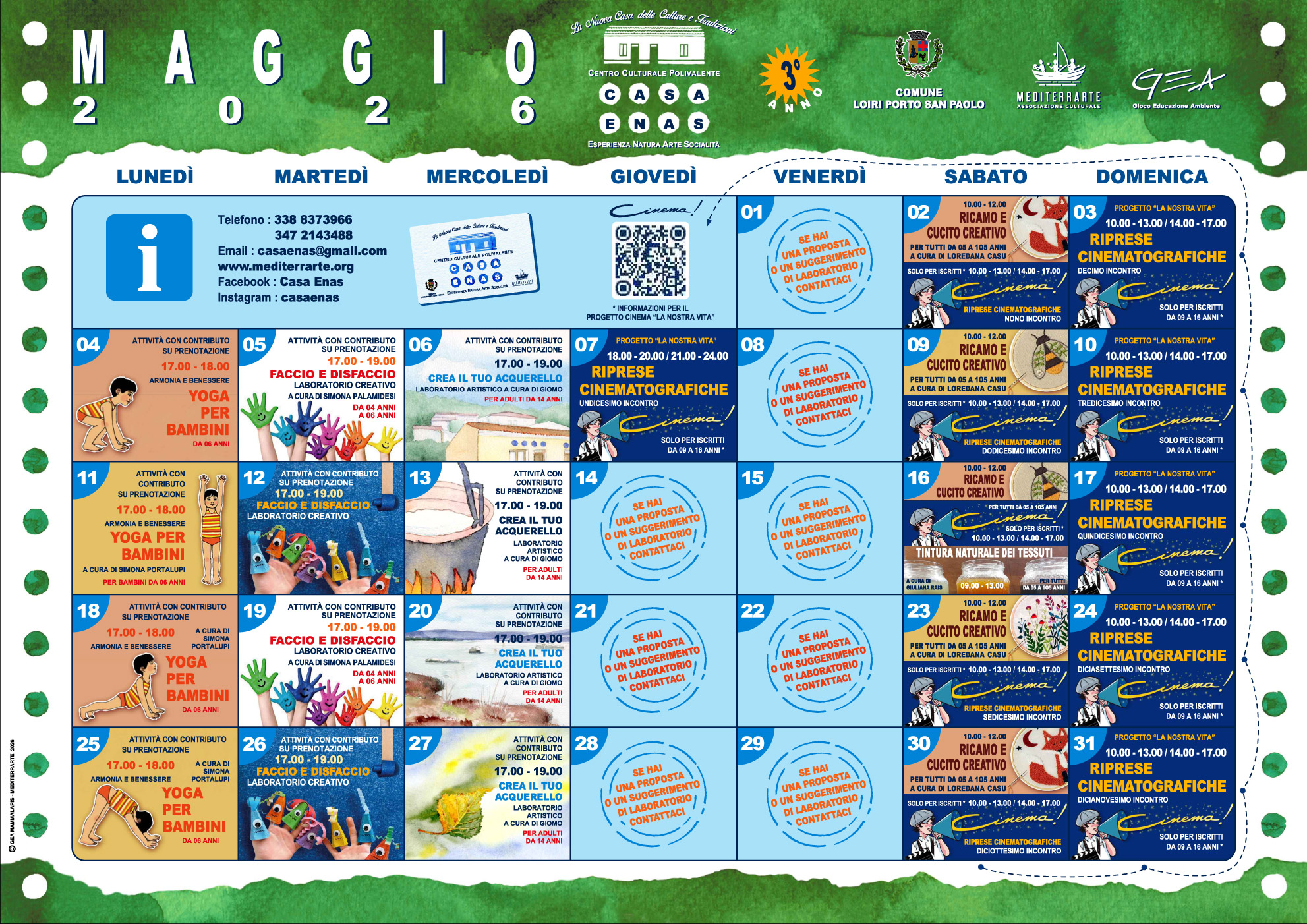 Calendario Casa Enas Maggio 2026