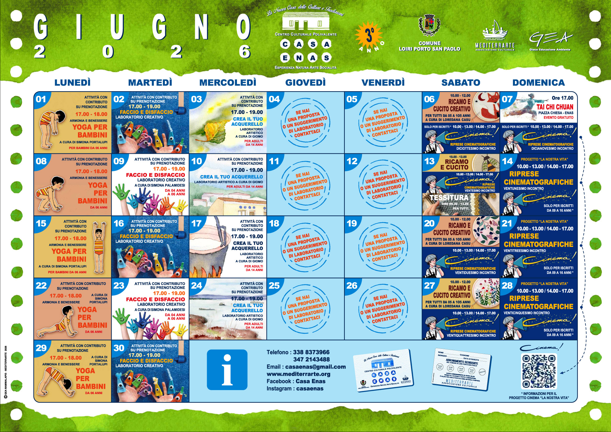 Calendario Casa Enas Giugno 2026