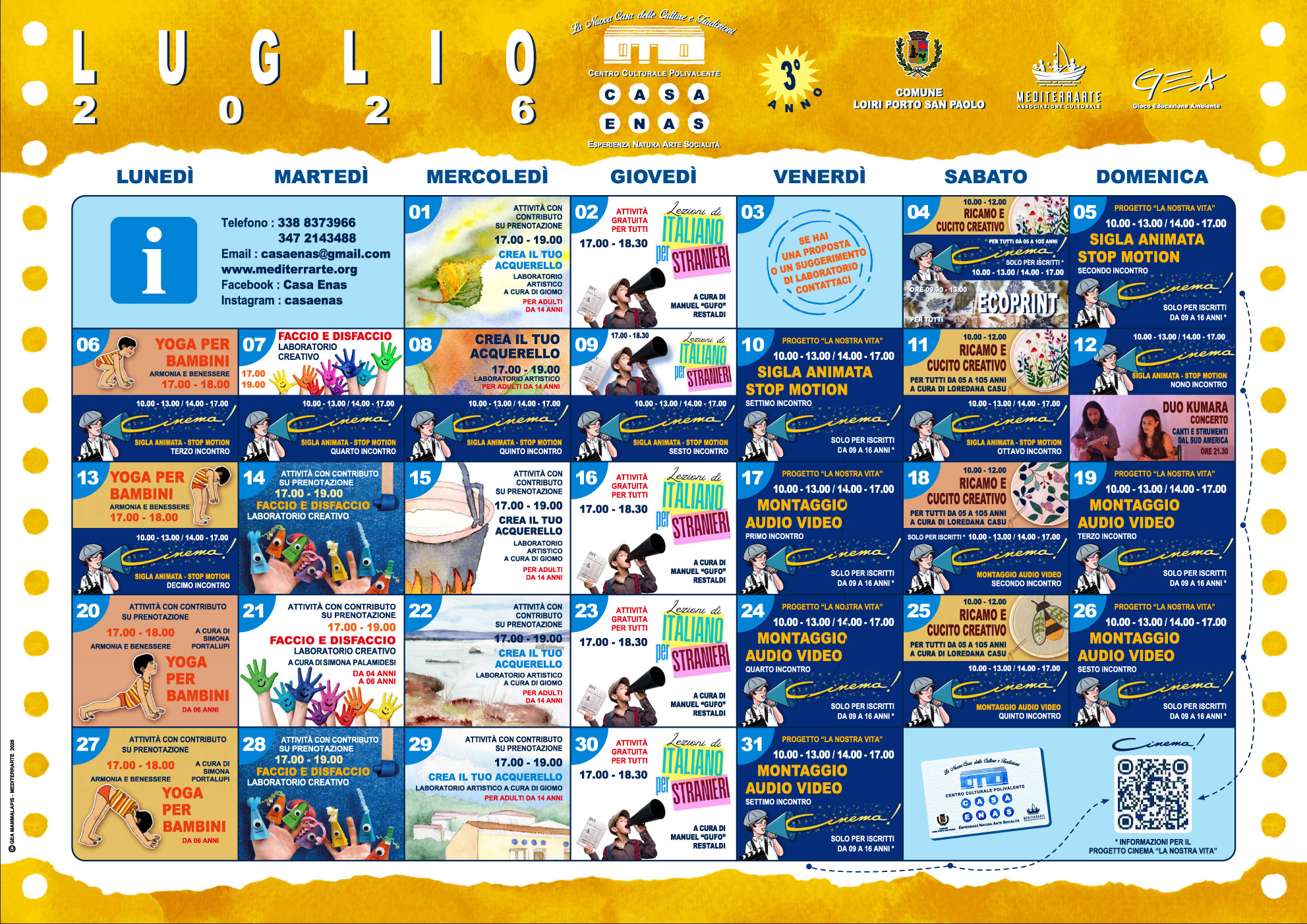 Calendario Casa Enas Luglio 2026