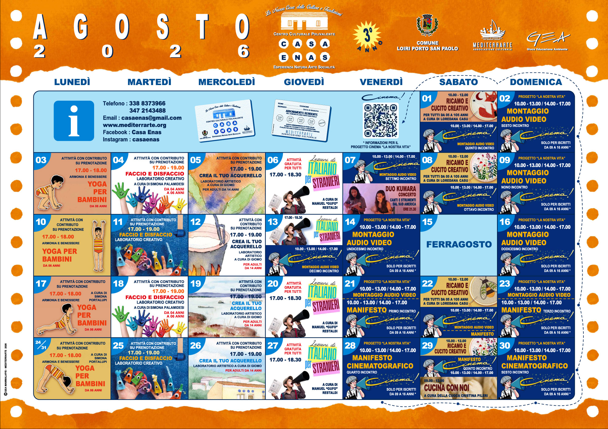 Calendario Casa Enas agosto 2026
